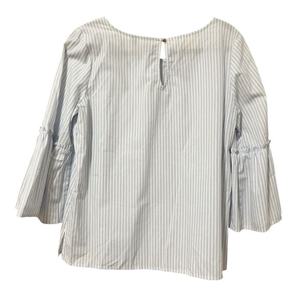 Soho New York & Company Poplin Blue White Pinstripe Bell Sleeve Top Size Medium - Picture 2 of 7